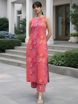 arangya - Pink Floral Printed Pure Cotton Kurta and Pant