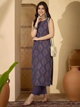 arangya - Purple Printed Pure Cotton Kurta and Pant