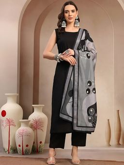 arangya - Black Solid Cotton Blend Kurta and Pant with Dupatta