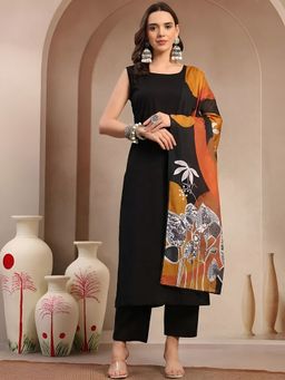 arangya - Black Solid Cotton Blend Kurta and Pant with Dupatta