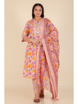ARAMYA - Pink Cotton Floral Kurta and Pant with Dupatta