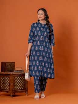 ARAMYA - Blue Cotton Ethnic Kurta and Pant