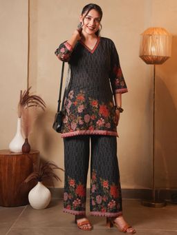 ARAMYA - Black Cotton Floral Co-Ord Set