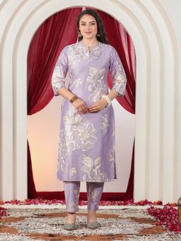 ARAMYA - Lavender Polyester Floral Kurta and Pant