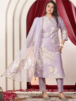 ARAMYA - Lavender Polyester Floral Kurta and Pant with Dupatta