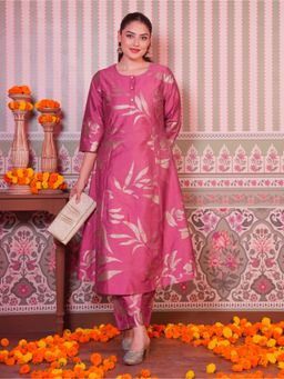 ARAMYA - Pink Chanderi Ethnic Kurta and Pant