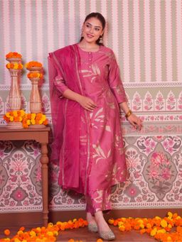 ARAMYA - Pink Chanderi Ethnic Kurta and Pant with Dupatta