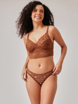 Clovia - Women Padded Non-Wired Full Coverage Longline Bralette & Panty - Lace