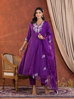 Autumnlane - Chanda Orchid Handwork Anarkali Kurta and Pant with Dupatta (Set of 3)