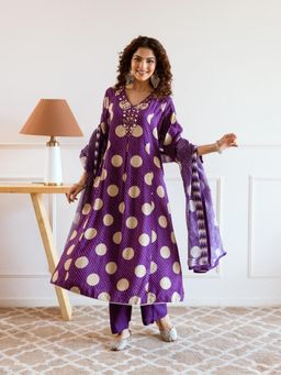 Autumnlane - Purple Navdha Orchid Kurta and Pant with Dupatta (Set of 3)