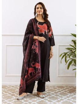 Autumnlane - Black Siya Artsy Jade Cotton Kurta and Pant with Dupatta (Set of 3)