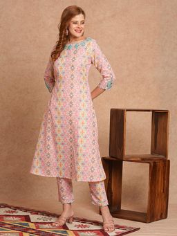 FASHOR - Multi-Colour Printed Embroidered Kurta with Pant (Set of 2)