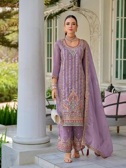 Autumnlane - Purple Usha Lily Kurta and Palazzo with Dupatta (Set of 3)