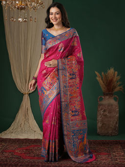 Akhilam - Soft Silk Pink Woven Saree With Unstitched Blouse