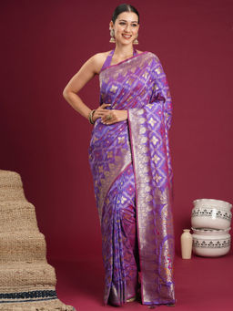 Akhilam - Soft Silk Lavender Woven Saree With Unstitched Blouse