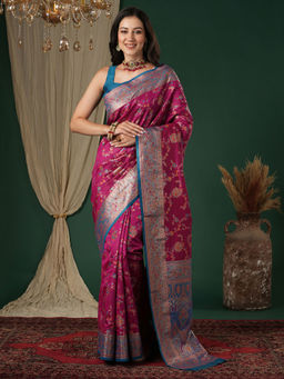 Akhilam - Soft Silk Magenta Woven Saree With Unstitched Blouse