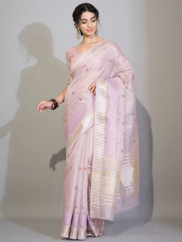 Akhilam - Silk Blend Lavender Embellished Saree With Unstitched Blouse