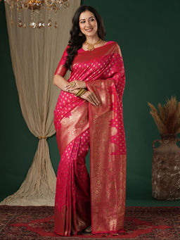 Akhilam - Soft Silk Pink Woven Saree With Unstitched Blouse