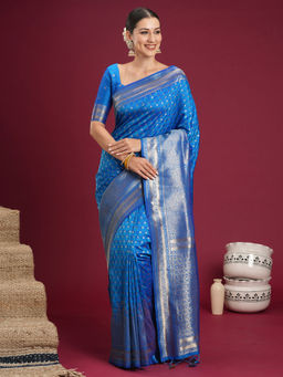 Akhilam - Soft Silk Light Blue Woven Saree With Unstitched Blouse