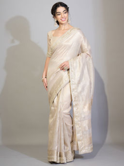 Akhilam - Silk Blend Gold Embellished Saree With Unstitched Blouse
