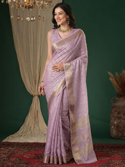 Akhilam - Linen Lavender Woven Saree With Unstitched Blouse