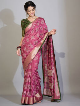 Akhilam - Silk Cotton Mauve Printed Saree With Unstitched Blouse