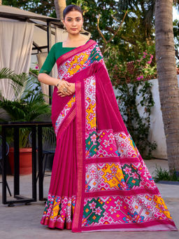 Akhilam - Tussar Silk Pink Printed Saree With Unstitched Blouse