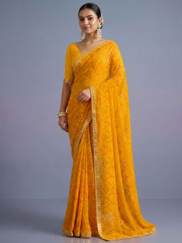 Akhilam - Georgette Yellow Printed Designer Saree With Unstitched Blouse