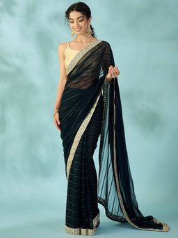 Akhilam - Georgette Black Embellished Saree With Unstitched Blouse