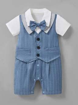 Hopscotch - Striped Bow Collared Romper