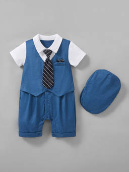 Hopscotch - Colour Block Romper With Hat And Tie