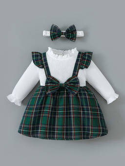 Hopscotch - Plaid Bow Applique Dress
