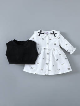 Hopscotch - Bow Applique Collared Dress
