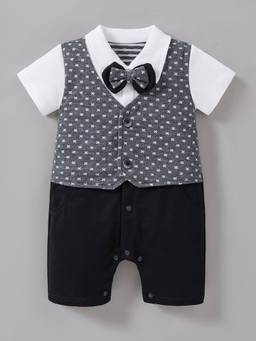 Hopscotch - Bow Applique Textured Romper