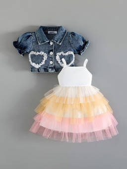 Hopscotch - Heart Ruffle Colorblock Dress