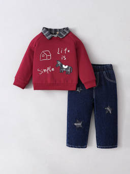 Hopscotch - Typography Sweatshirt And Distress Denim Jeans