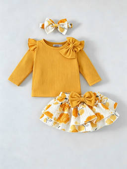 Hopscotch - Floral Bow Applique Short Set