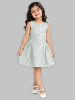 Mi Arcus - Sleeveless Self Design Party Frock - Green