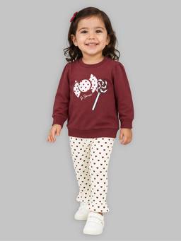 Mi Arcus - Cotton Full Sleeves Character Top With Leggings - Maroon