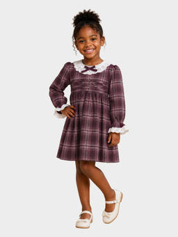 Mi Arcus - Cotton Full Sleeves Checks Frock - Wine