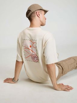 Cava Athleisure - Beige Hoopers Oversized Printed T-Shirt