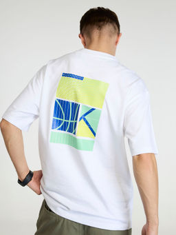 Cava Athleisure - White Trackline Oversized Printed T-Shirt