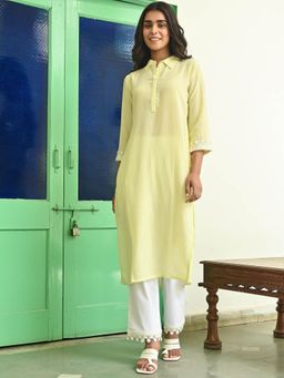 Lavanya The Label - Lemon Yellow Straight Kurta With Pants (Set of 2)