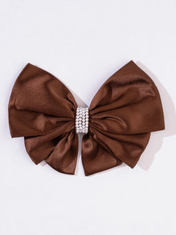 Hair Drama Co. - Satin Pearl Hair Bow Alligator Clip - Brown