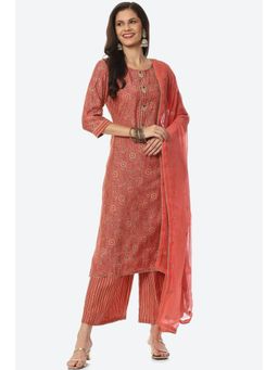 Biba - Pink Silk Printed Unstitched Suit (Set of 3)