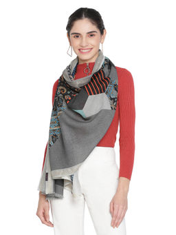 Shingora - Wool Grey Printed Stole