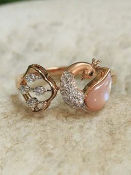 The6C - Rose Gold Multi-Color Peacock Mehandi Design Diamond Ring (13)