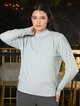 Odette - Powder Blue Ribbed Cotton Embellished Top