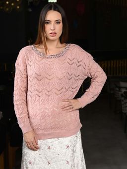 Odette - Pink Light Wool High Neck Overlap Top