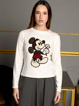 Odette - White Cotton Jersey Printed Top